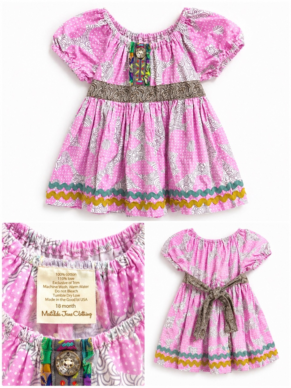 Matilda Jane Pink Patterned Cotton Dress with Trim 18m